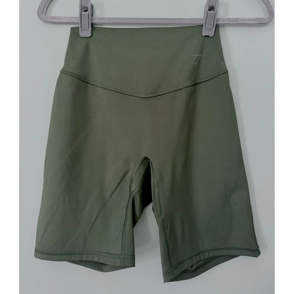 Gymshark Elevate High Rise Cycling‎ Bike Shorts Moss Olive Green Size Small